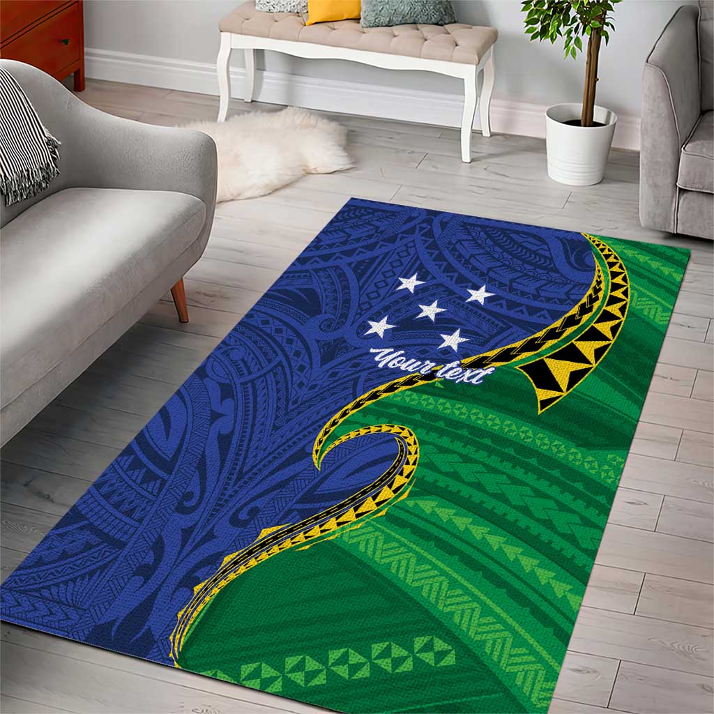 Solomon Islands Independence Day 1978 Personalised Area Rug Polynesian Pattern with Flag Style