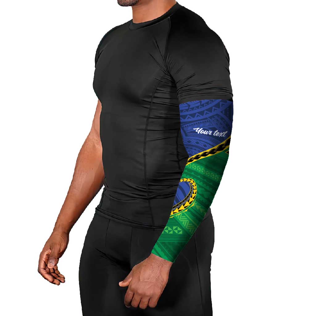 Solomon Islands Independence Day 1978 Personalised Arm Sleeves Polynesian Pattern with Flag Style - Polynesian Pride