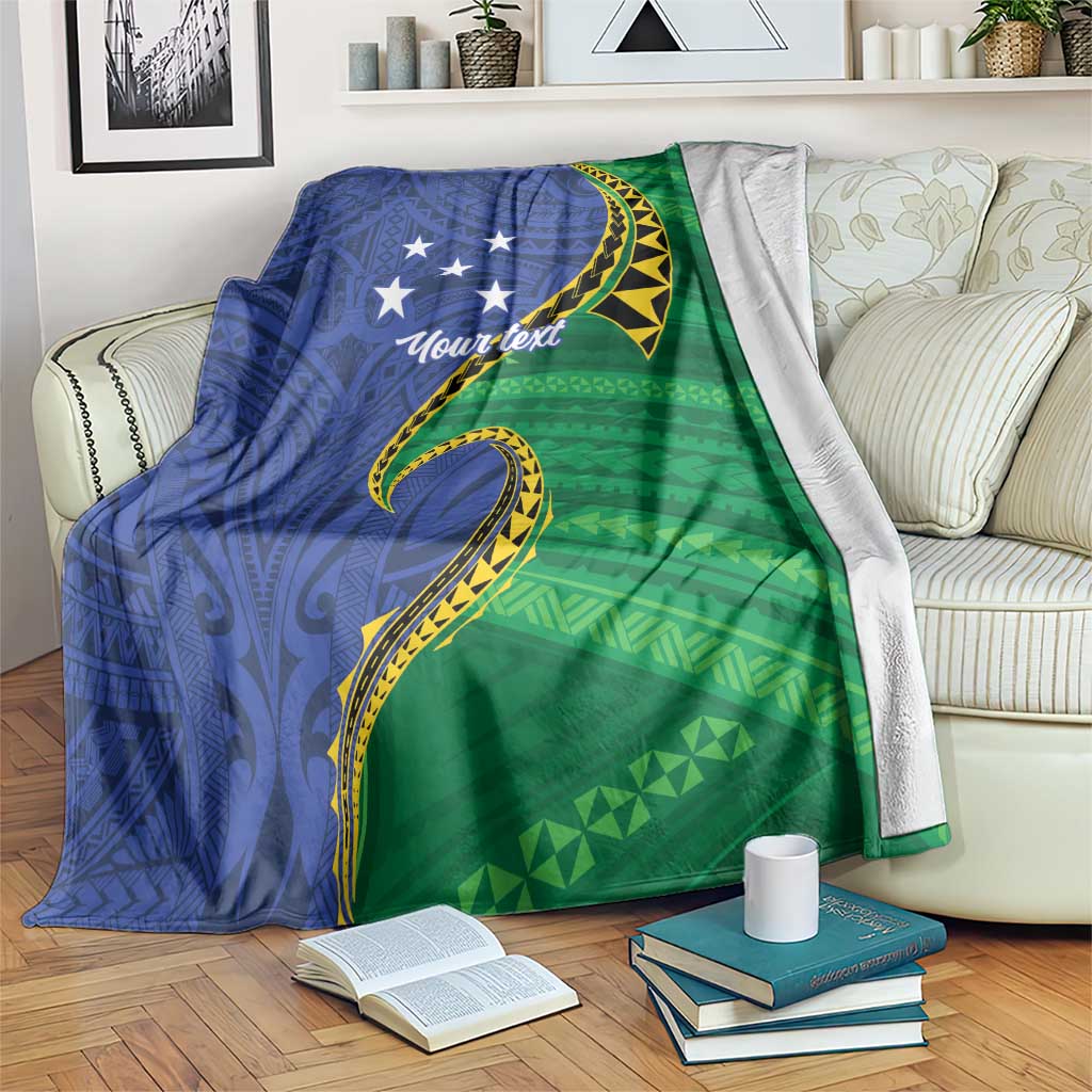 Solomon Islands Independence Day 1978 Personalised Blanket Polynesian Pattern with Flag Style