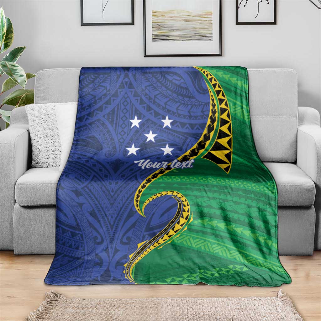 Solomon Islands Independence Day 1978 Personalised Blanket Polynesian Pattern with Flag Style