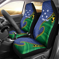 Solomon Islands Independence Day 1978 Personalised Car Seat Cover Polynesian Pattern with Flag Style