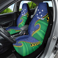 Solomon Islands Independence Day 1978 Personalised Car Seat Cover Polynesian Pattern with Flag Style