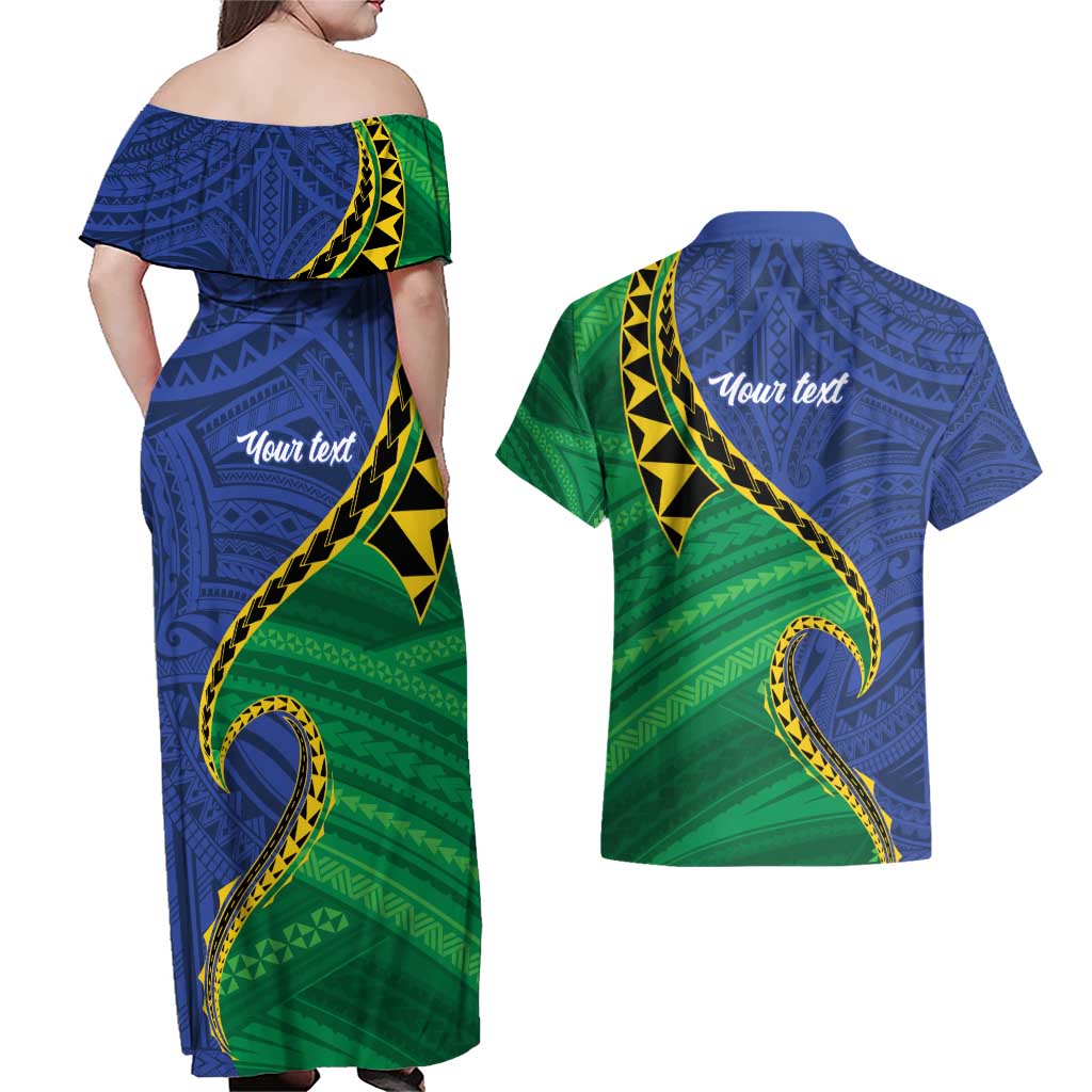 Solomon Islands Independence Day 1978 Personalised Couples Matching Off Shoulder Maxi Dress and Hawaiian Shirt Polynesian Pattern with Flag Style