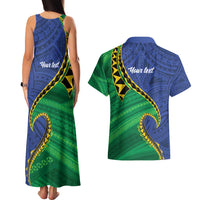Solomon Islands Independence Day 1978 Personalised Couples Matching Tank Maxi Dress and Hawaiian Shirt Polynesian Pattern with Flag Style