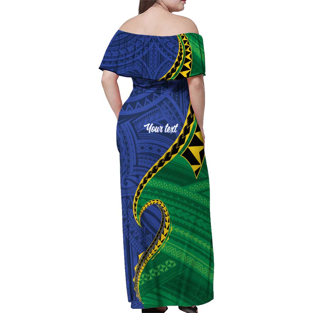 Solomon Islands Independence Day 1978 Personalised Family Matching Off Shoulder Maxi Dress and Hawaiian Shirt Polynesian Pattern with Flag Style