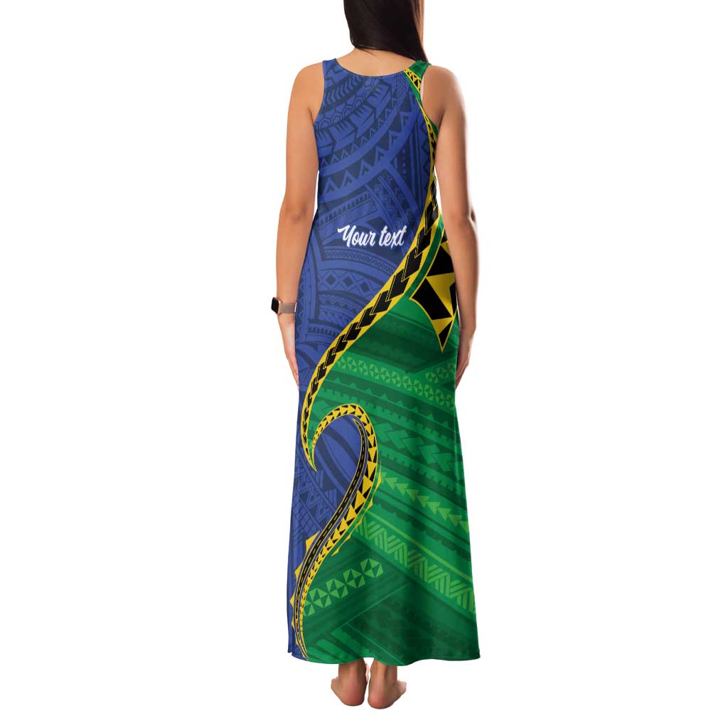 Solomon Islands Independence Day 1978 Personalised Family Matching Tank Maxi Dress and Hawaiian Shirt Polynesian Pattern with Flag Style
