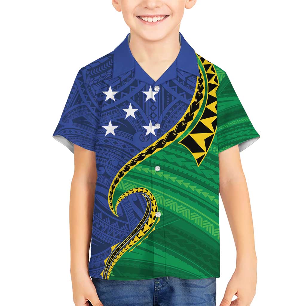 Solomon Islands Independence Day 1978 Personalised Hawaiian Shirt Polynesian Pattern with Flag Style