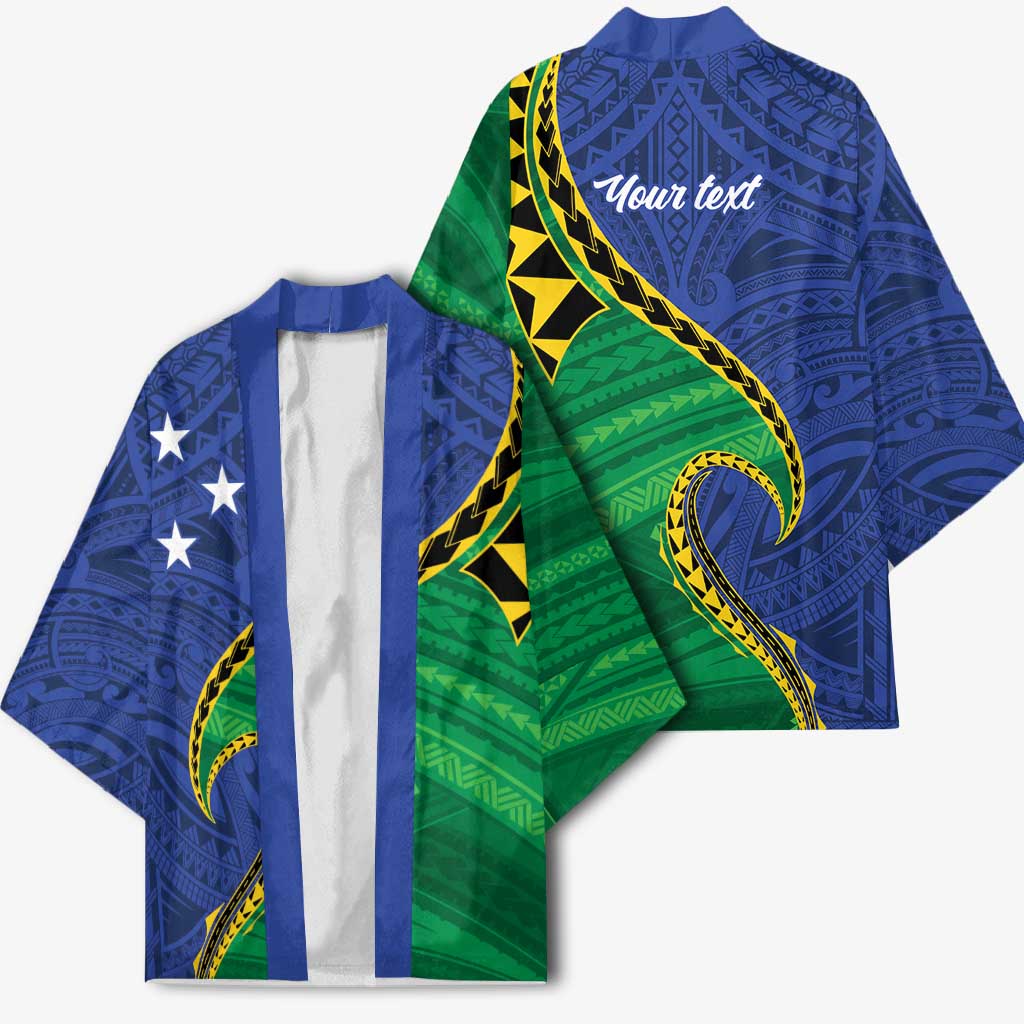 Solomon Islands Independence Day 1978 Personalised Kimono Polynesian Pattern with Flag Style - Polynesian Pride