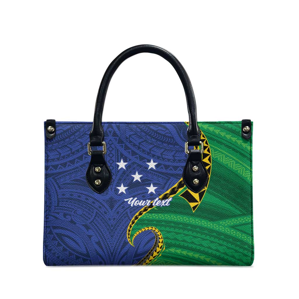 Solomon Islands Independence Day 1978 Personalised Leather Bag Polynesian Pattern with Flag Style - Polynesian Pride