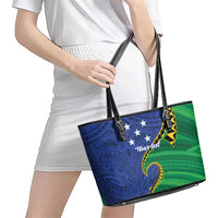 Solomon Islands Independence Day 1978 Personalised Leather Tote Bag Polynesian Pattern with Flag Style