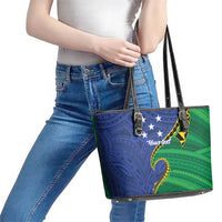 Solomon Islands Independence Day 1978 Personalised Leather Tote Bag Polynesian Pattern with Flag Style