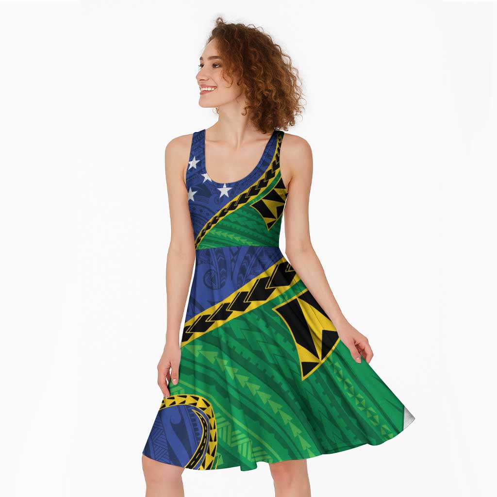 Solomon Islands Independence Day 1978 Personalised Midi Dress Polynesian Pattern with Flag Style - Polynesian Pride