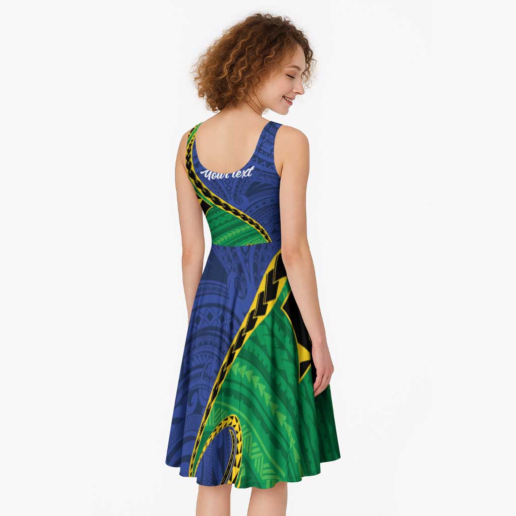 Solomon Islands Independence Day 1978 Personalised Midi Dress Polynesian Pattern with Flag Style - Polynesian Pride