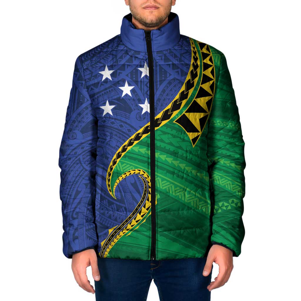Solomon Islands Independence Day 1978 Personalised Padded Jacket Polynesian Pattern with Flag Style - Polynesian Pride