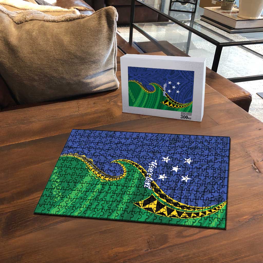 Solomon Islands Independence Day 1978 Personalised Puzzle Polynesian Pattern with Flag Style - Polynesian Pride