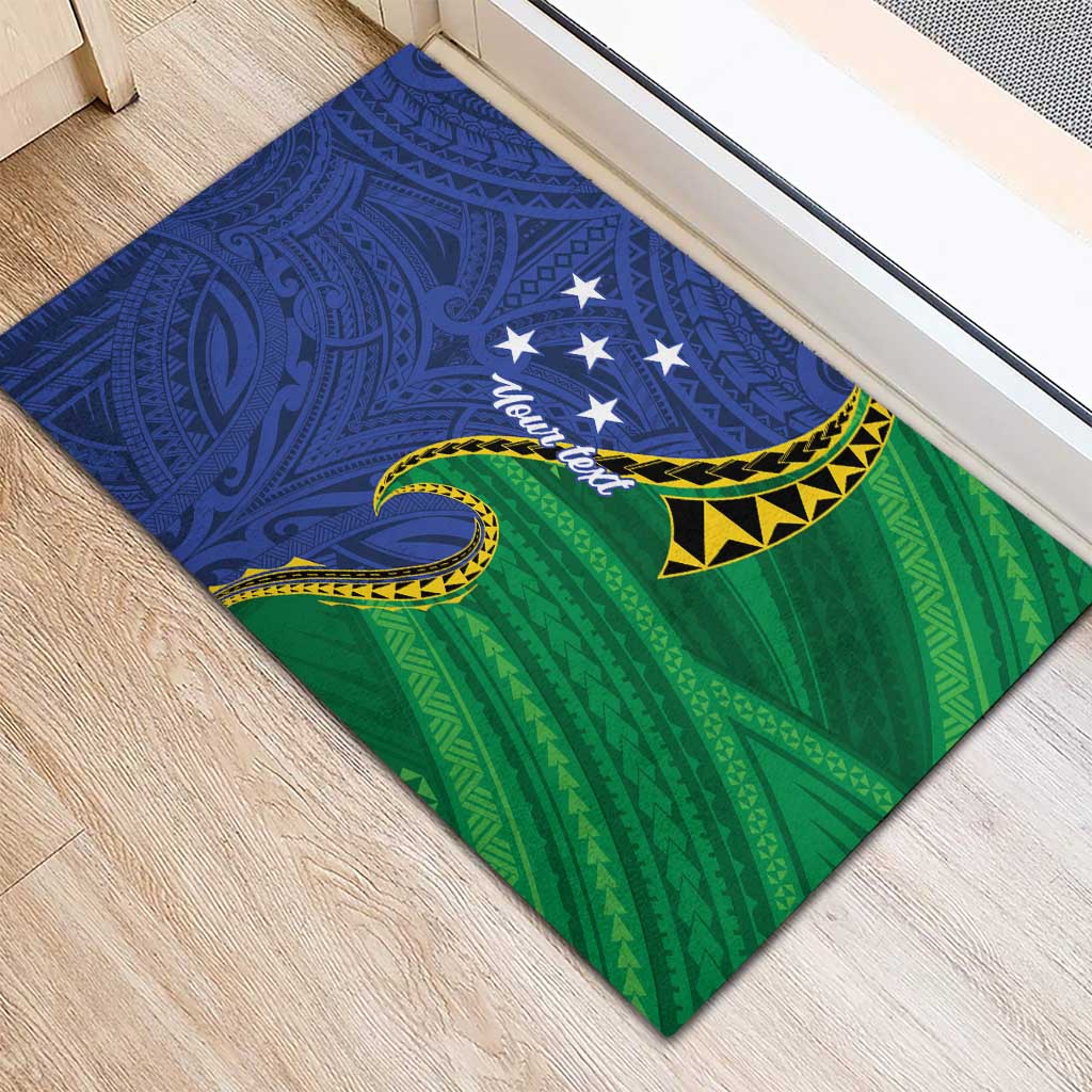 Solomon Islands Independence Day 1978 Personalised Rubber Doormat Polynesian Pattern with Flag Style