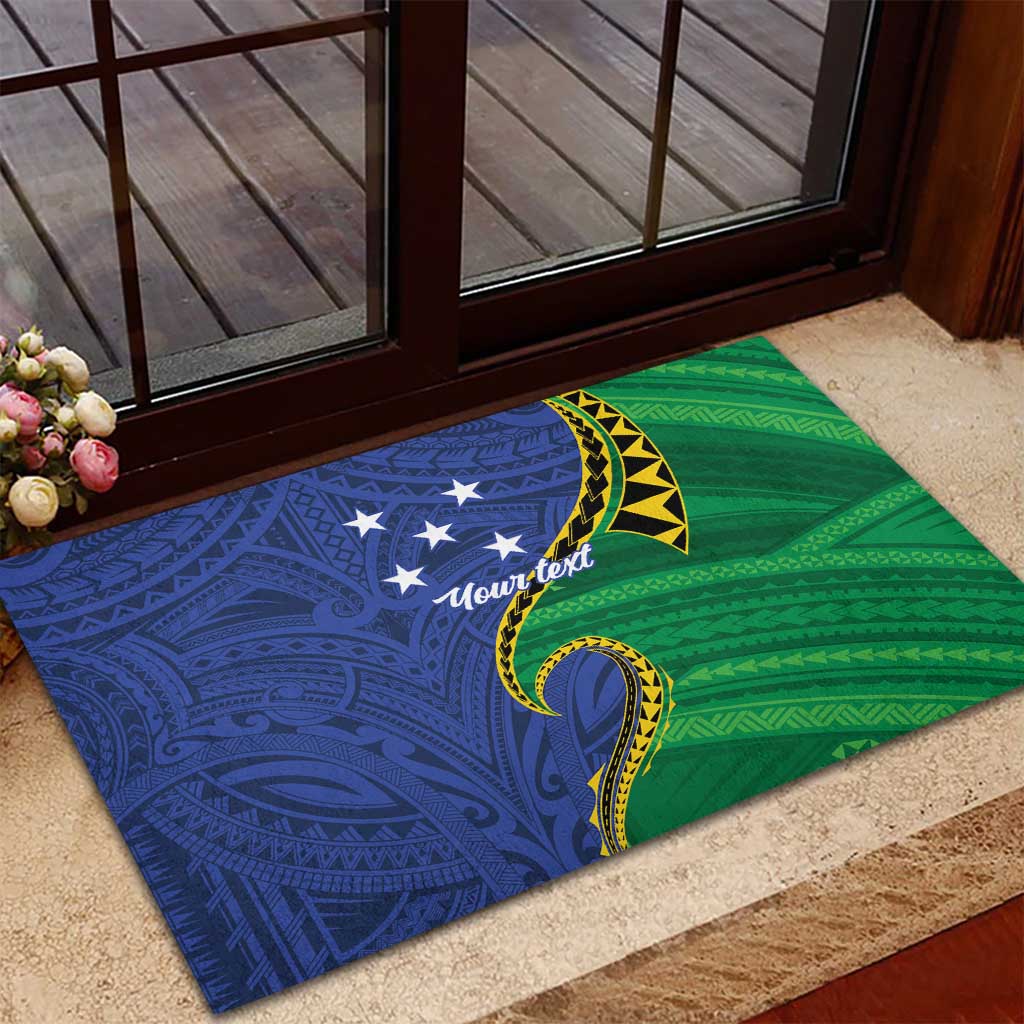 Solomon Islands Independence Day 1978 Personalised Rubber Doormat Polynesian Pattern with Flag Style
