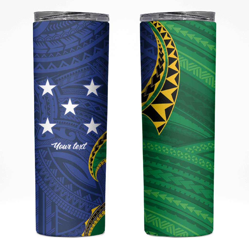 Solomon Islands Independence Day 1978 Personalised Skinny Tumbler Polynesian Pattern with Flag Style