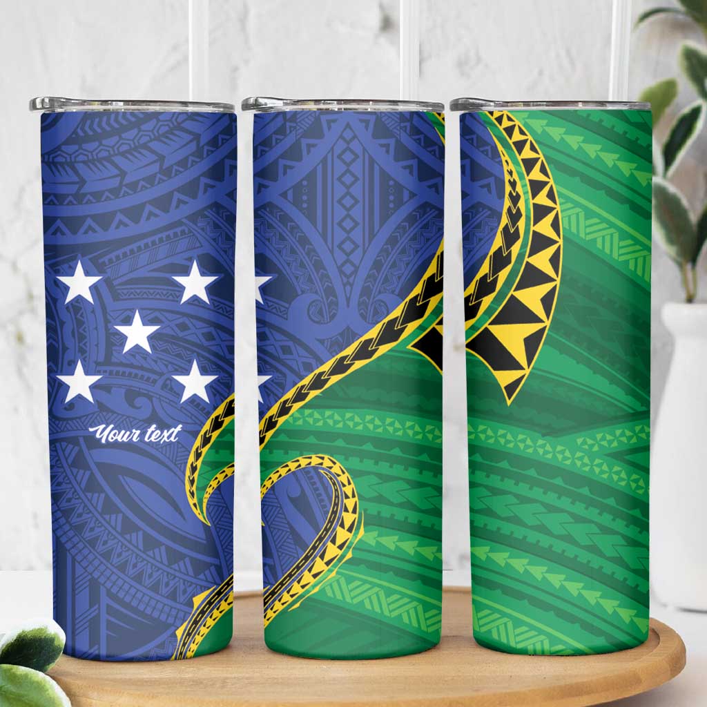 Solomon Islands Independence Day 1978 Personalised Skinny Tumbler Polynesian Pattern with Flag Style