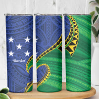 Solomon Islands Independence Day 1978 Personalised Skinny Tumbler Polynesian Pattern with Flag Style