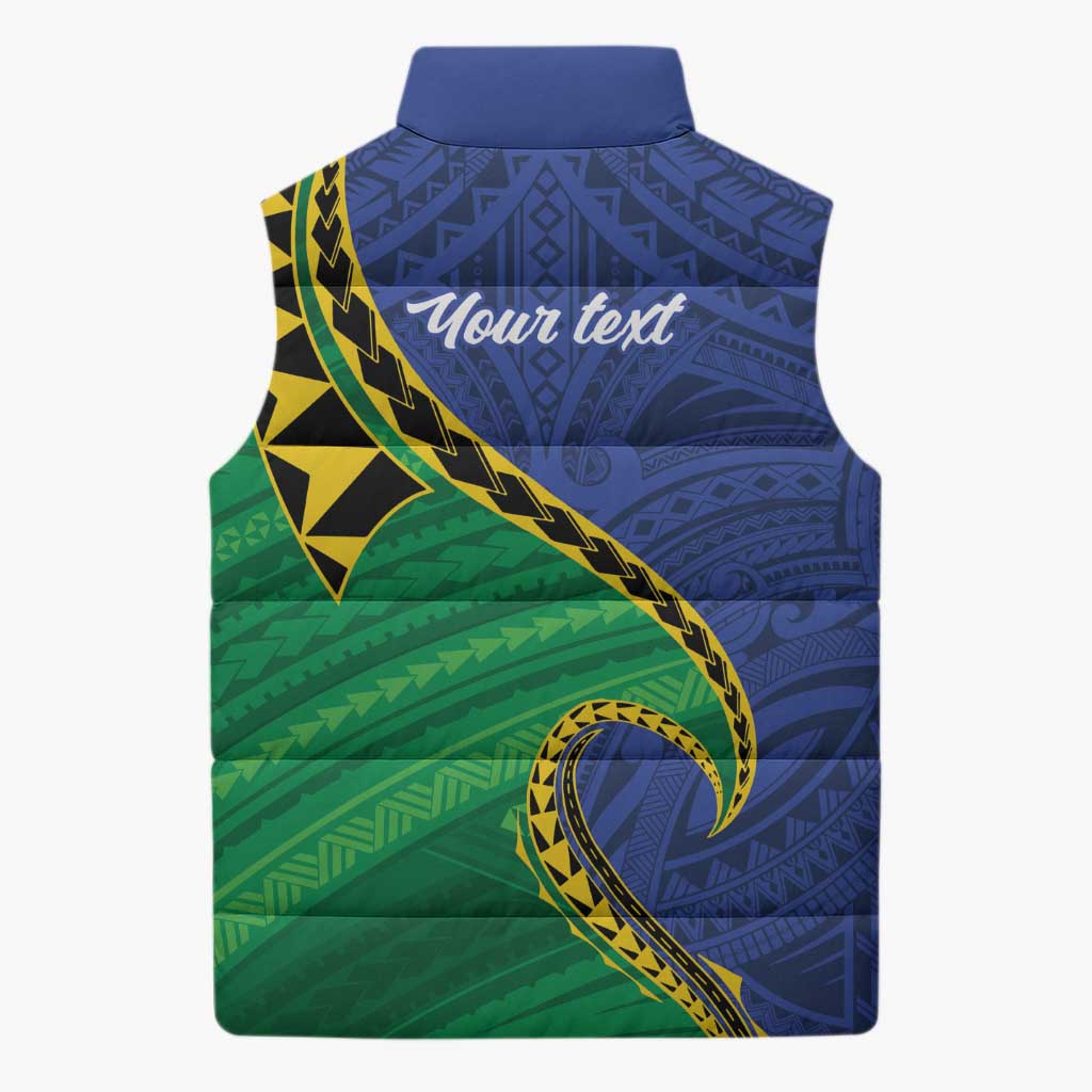 Solomon Islands Independence Day 1978 Personalised Sleeveless Puffer Jacket Polynesian Pattern with Flag Style - Polynesian Pride