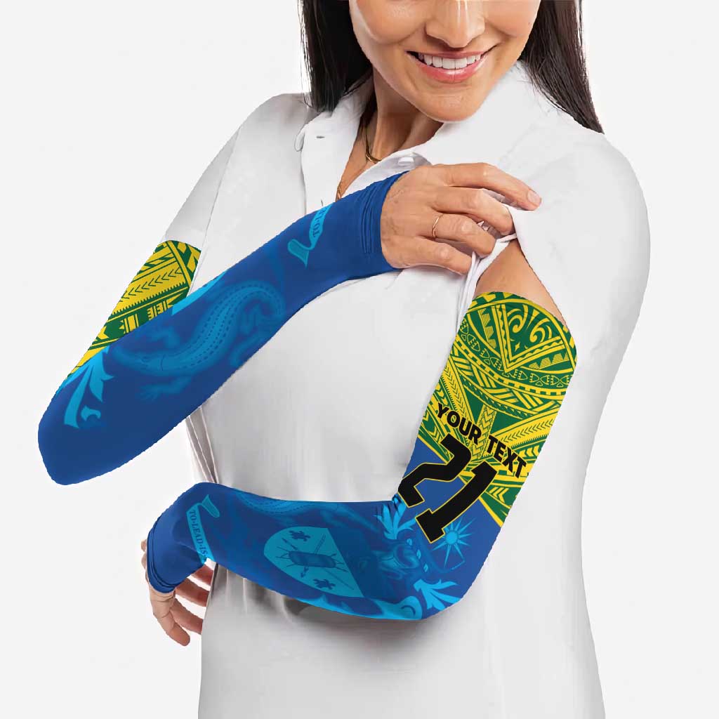 Solomon Islands Rugby Custom Arm Sleeves Simple Coat of arm Polynesian Pattern - Polynesian Pride