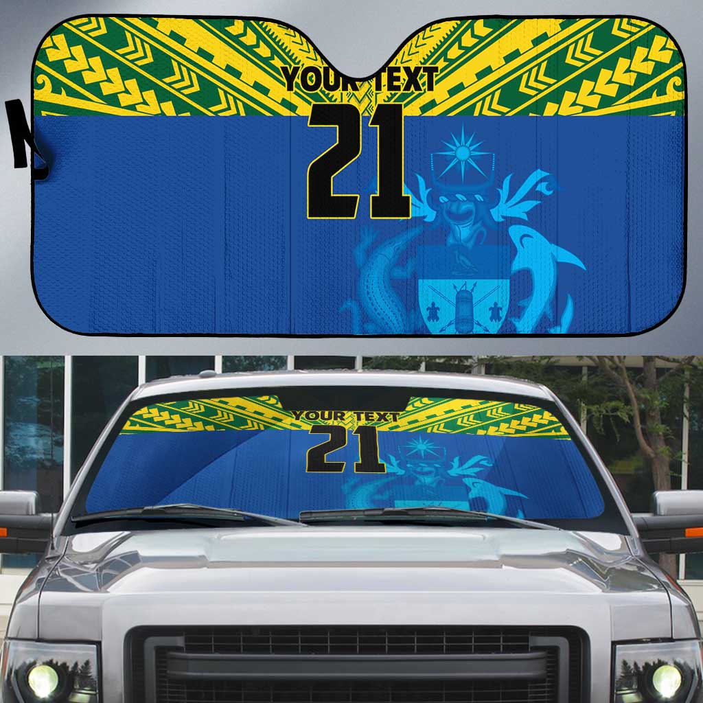 Solomon Islands Rugby Custom Auto Sun Shade Simple Coat of arm Polynesian Pattern - Polynesian Pride