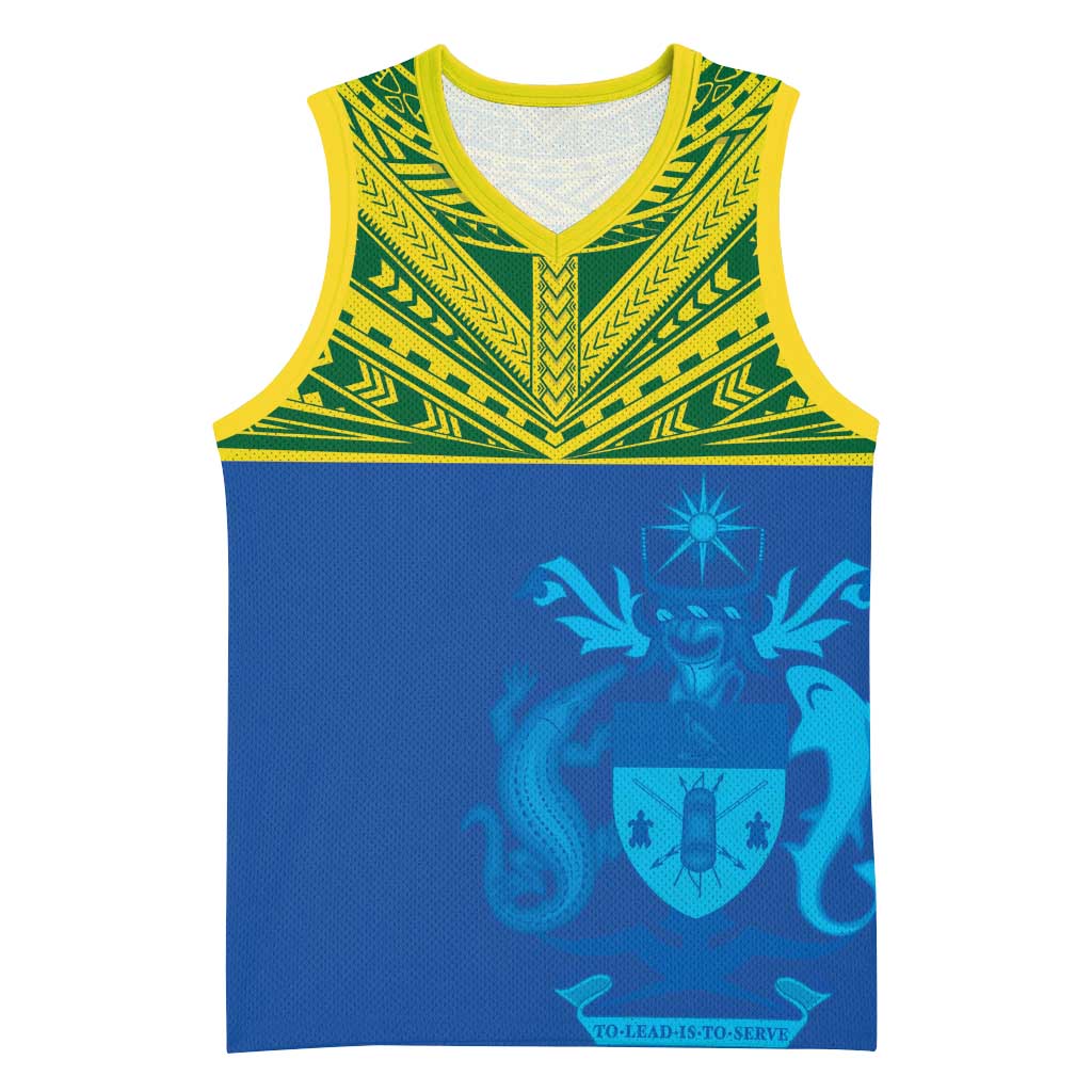 Solomon Islands Rugby Custom Basketball Jersey Simple Coat of arm Polynesian Pattern - Polynesian Pride