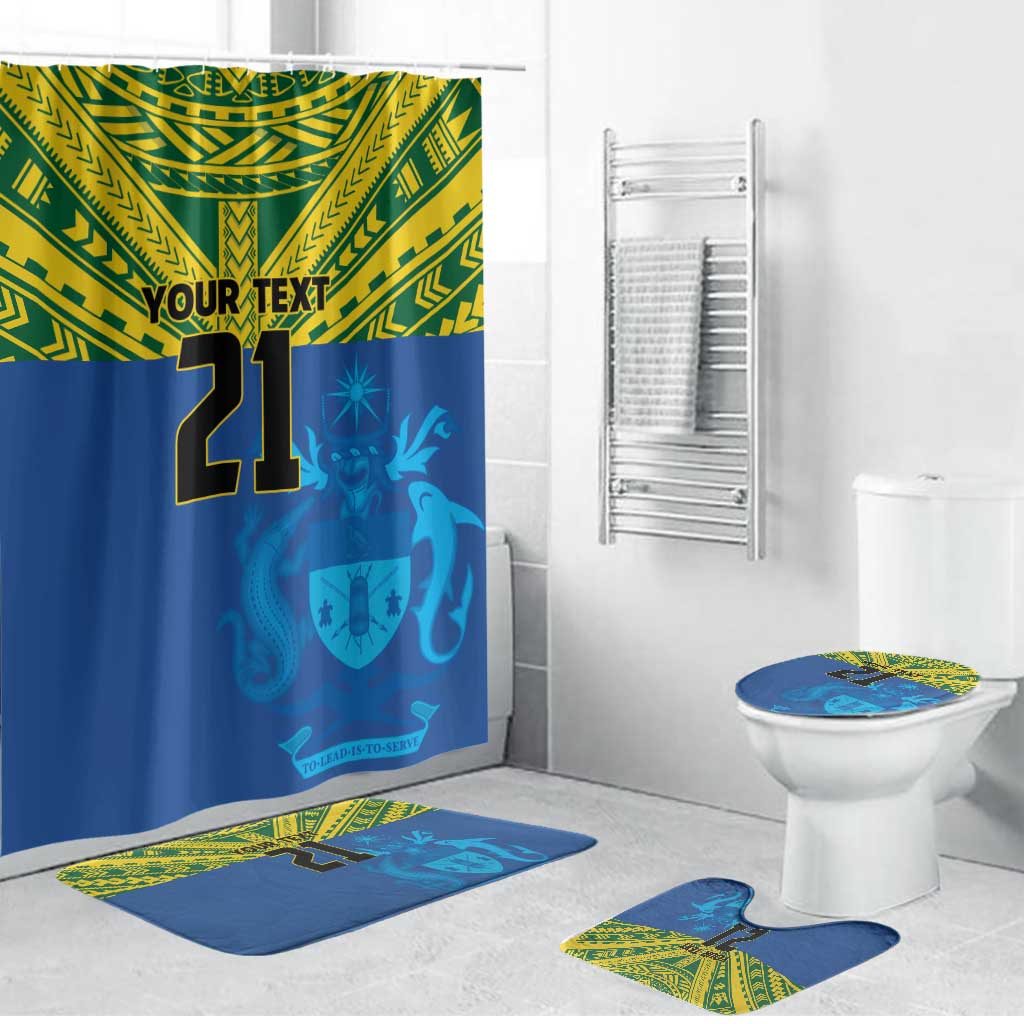 Solomon Islands Rugby Custom Bathroom Set Simple Coat of arm Polynesian Pattern - Polynesian Pride