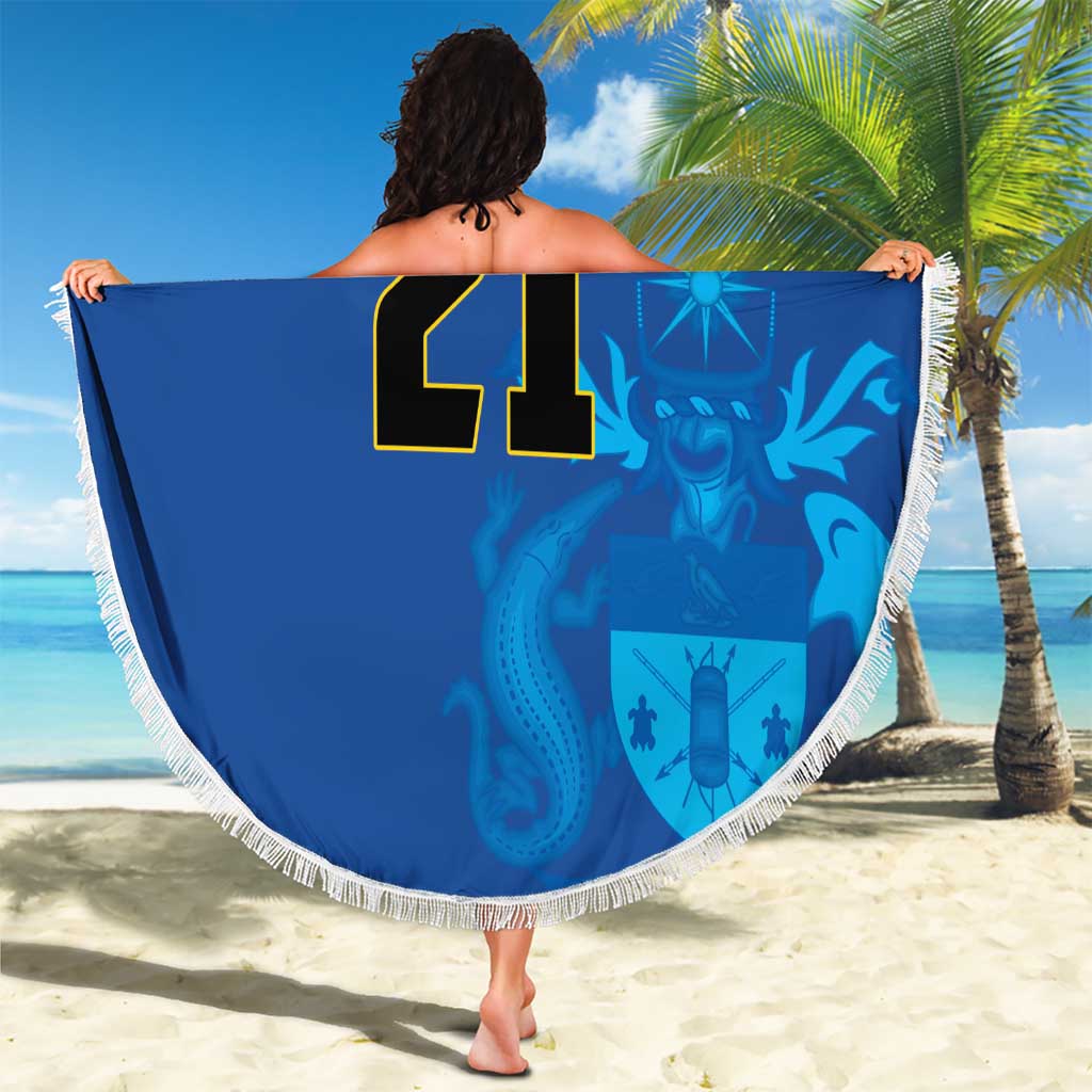 Solomon Islands Rugby Custom Beach Blanket Simple Coat of arm Polynesian Pattern