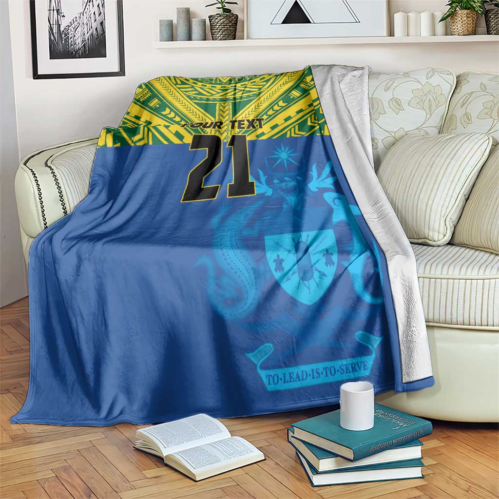 Solomon Islands Rugby Custom Blanket Simple Coat of arm Polynesian Pattern