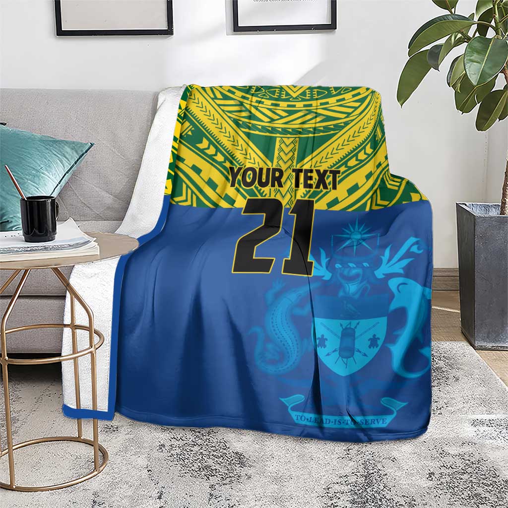 Solomon Islands Rugby Custom Blanket Simple Coat of arm Polynesian Pattern