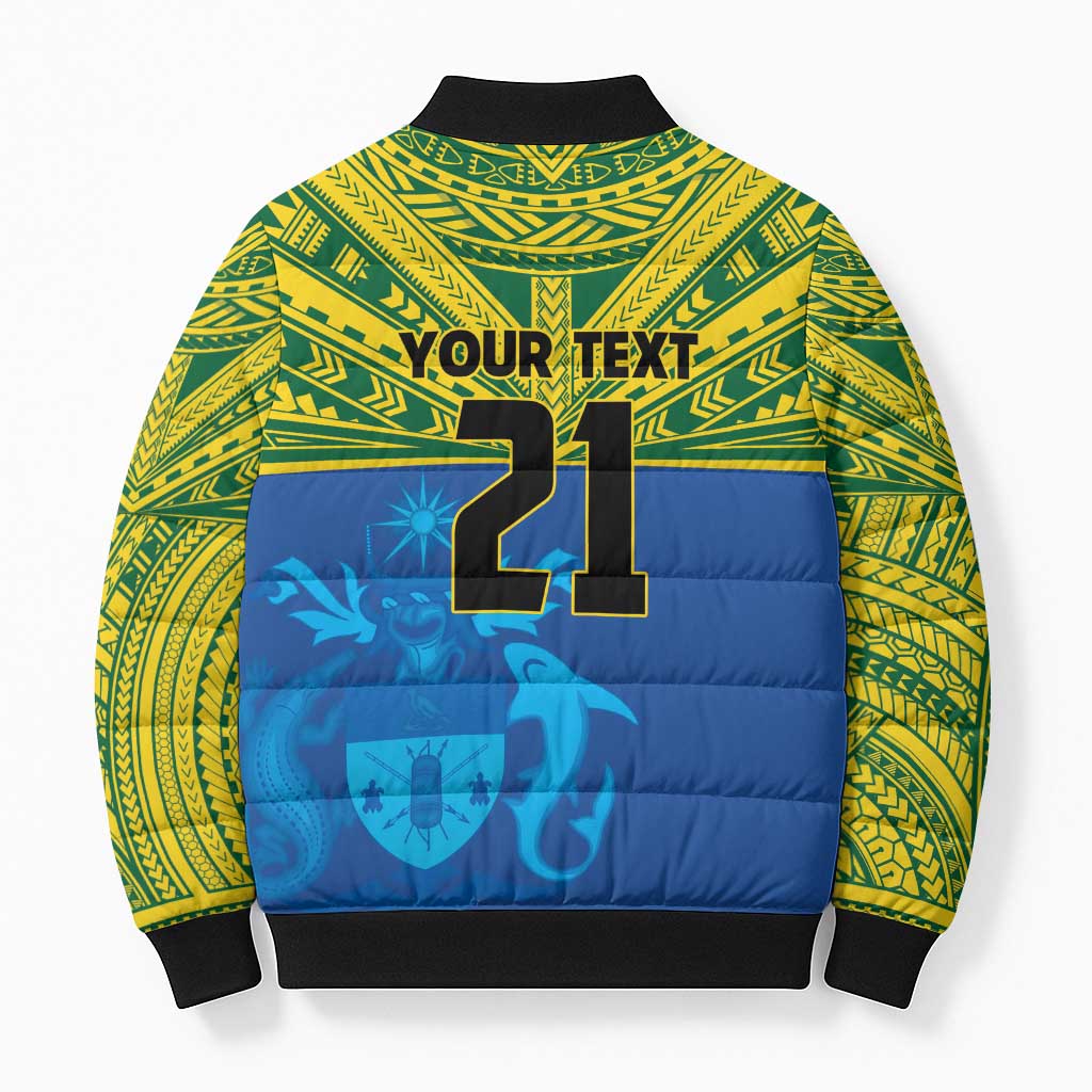 Solomon Islands Rugby Custom Bomber Puffer Jacket Simple Coat of arm Polynesian Pattern - Polynesian Pride