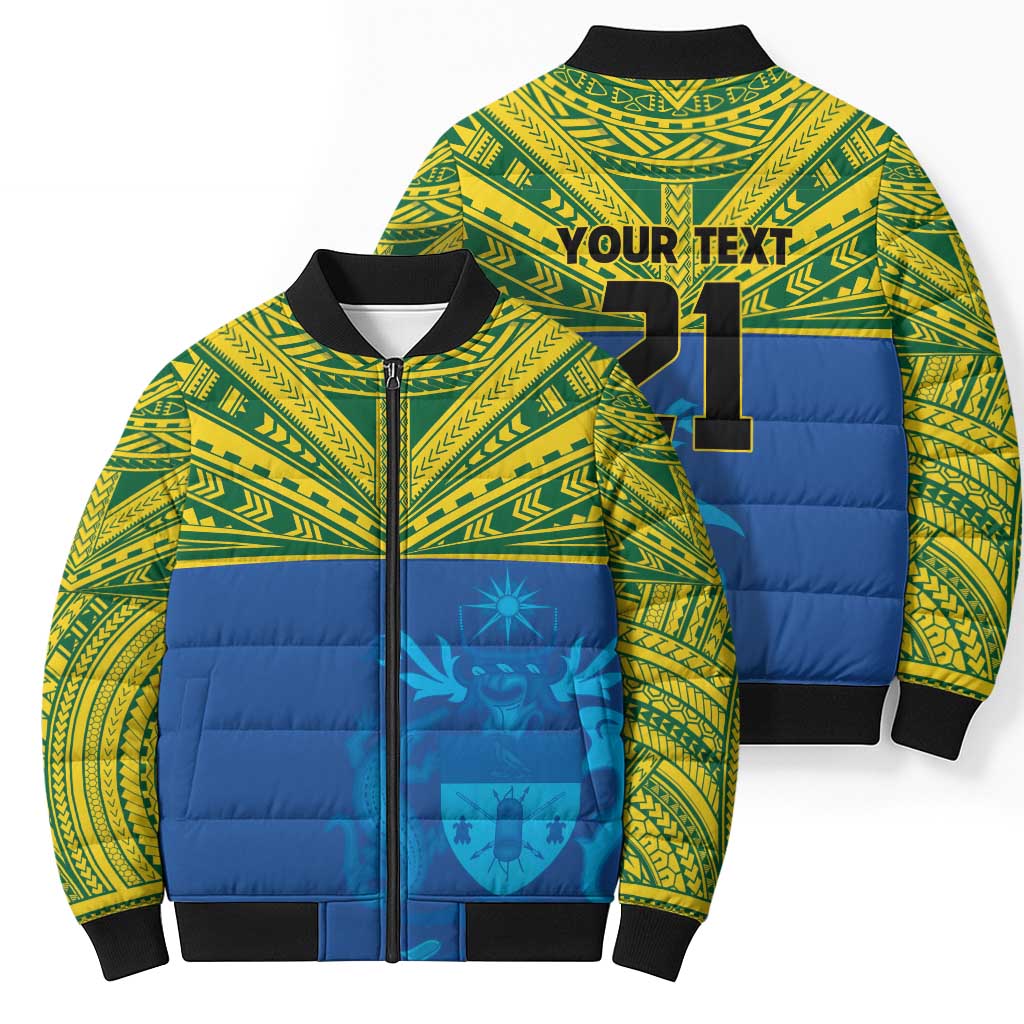 Solomon Islands Rugby Custom Bomber Puffer Jacket Simple Coat of arm Polynesian Pattern - Polynesian Pride