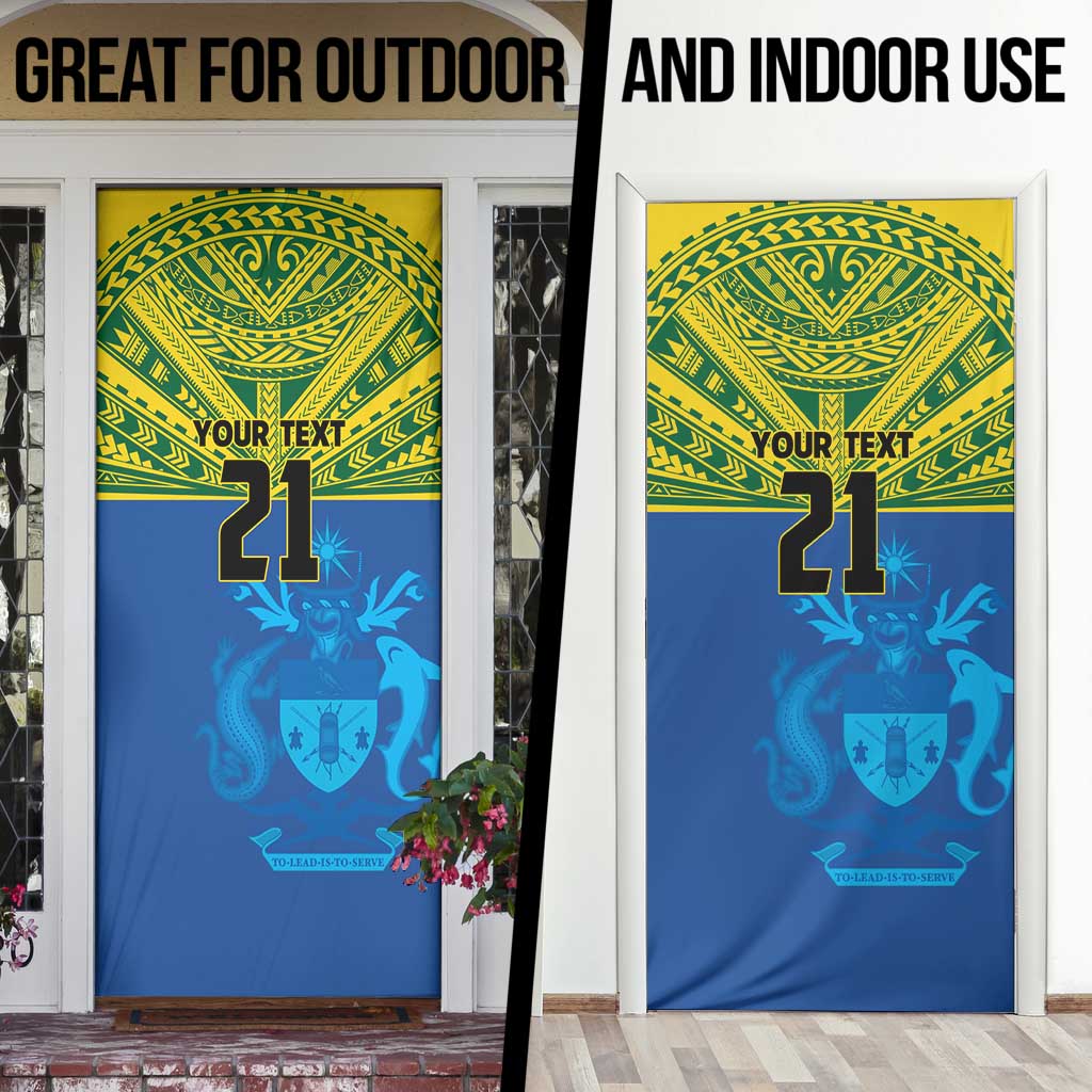 Solomon Islands Rugby Custom Door Cover Simple Coat of arm Polynesian Pattern - Polynesian Pride