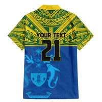 Solomon Islands Rugby Custom Family Matching Mermaid Dress and Hawaiian Shirt Simple Coat of arm Polynesian Pattern