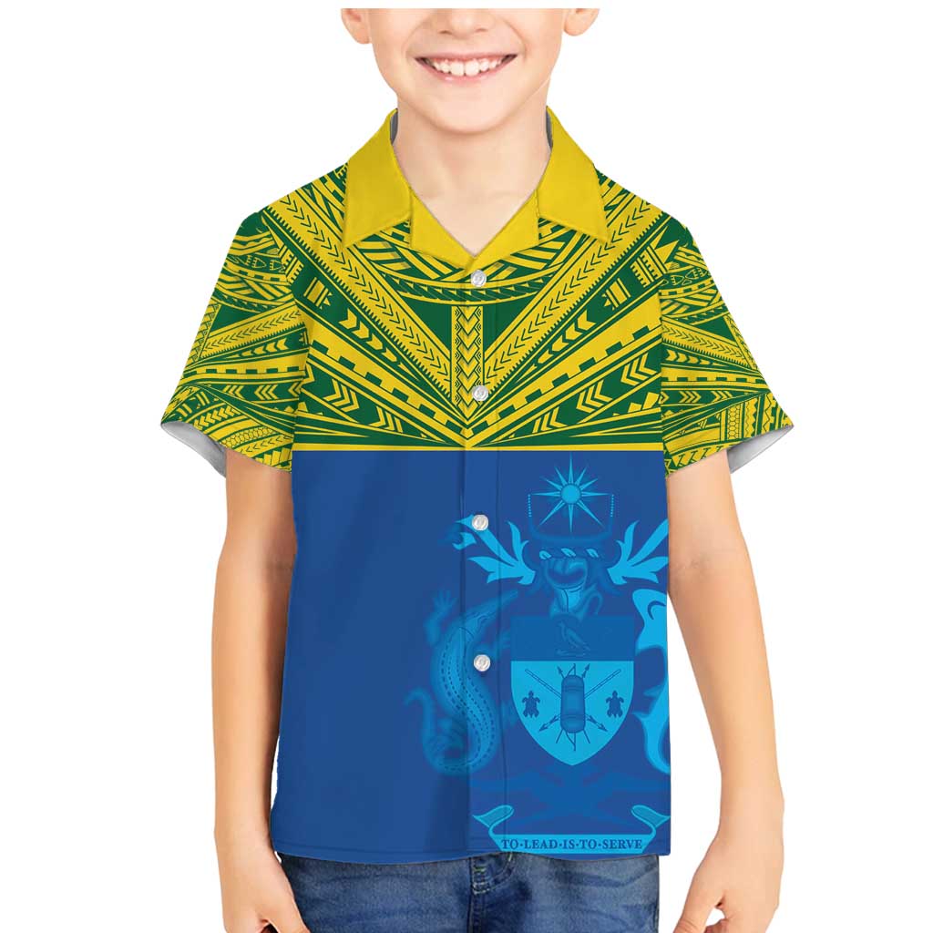 Solomon Islands Rugby Custom Family Matching Mermaid Dress and Hawaiian Shirt Simple Coat of arm Polynesian Pattern