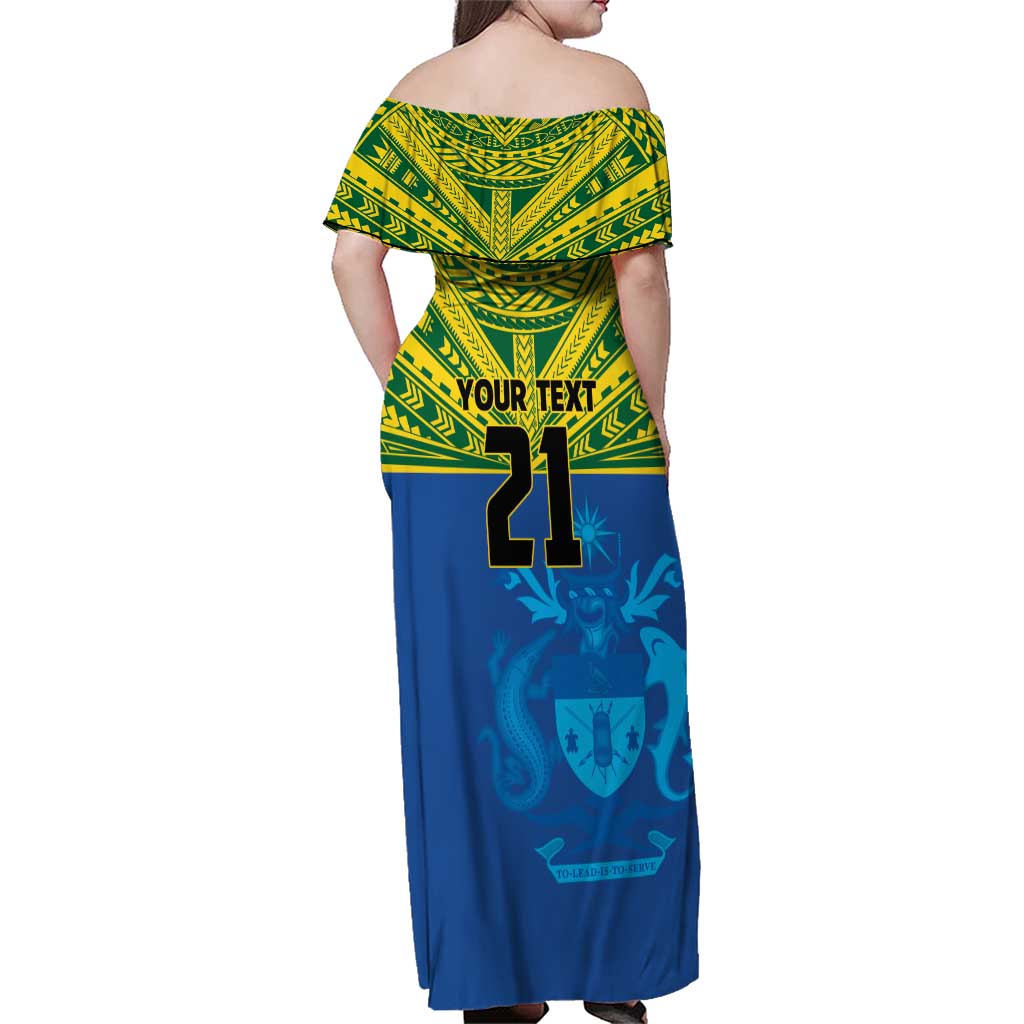 Solomon Islands Rugby Custom Family Matching Off Shoulder Maxi Dress and Hawaiian Shirt Simple Coat of arm Polynesian Pattern