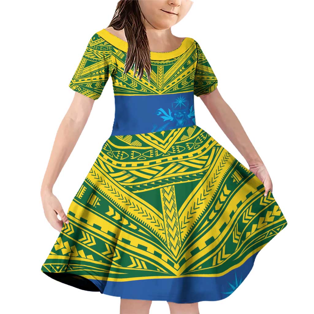 Solomon Islands Rugby Custom Family Matching Off Shoulder Short Dress and Hawaiian Shirt Simple Coat of arm Polynesian Pattern
