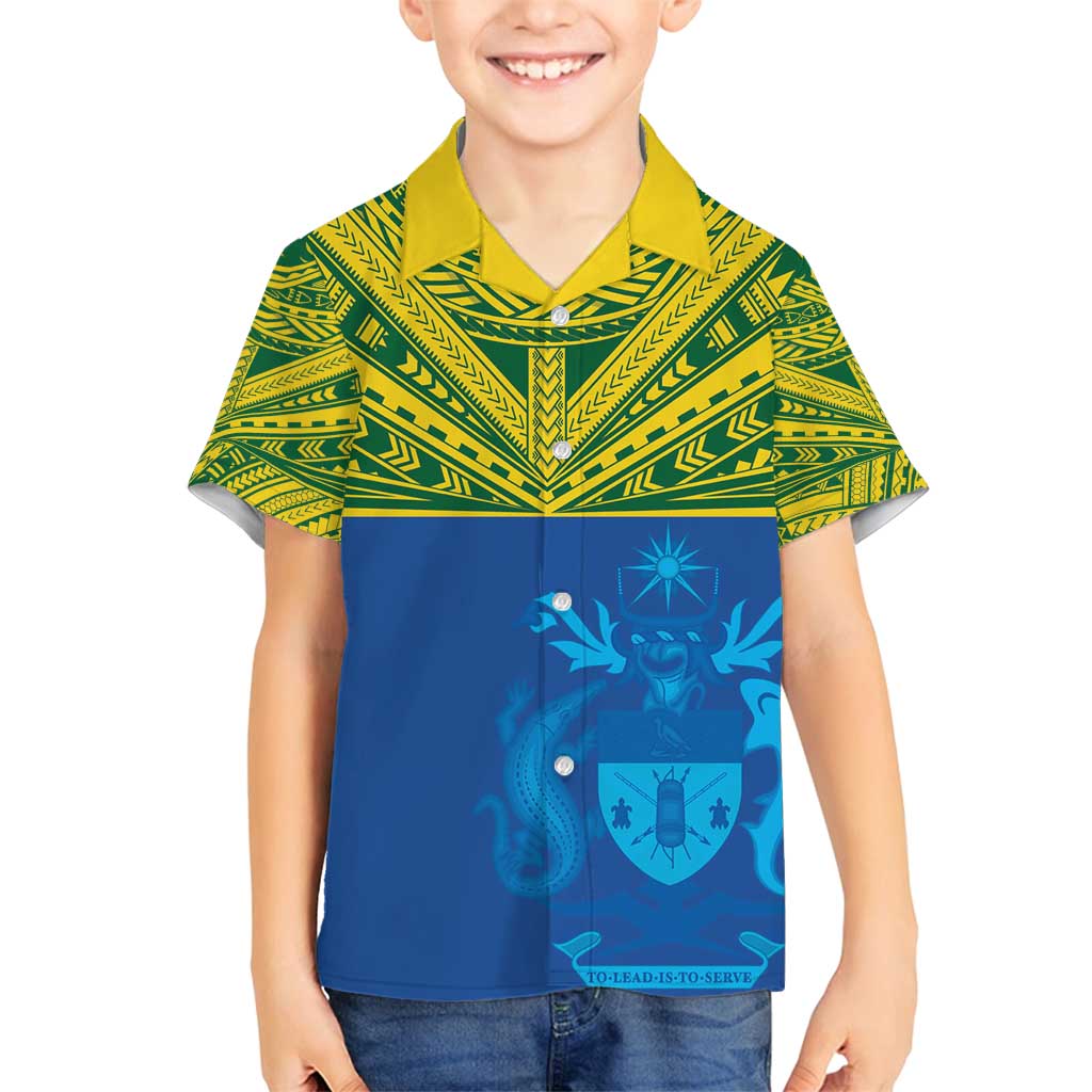 Solomon Islands Rugby Custom Family Matching Puletasi and Hawaiian Shirt Simple Coat of arm Polynesian Pattern