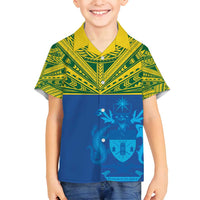 Solomon Islands Rugby Custom Family Matching Puletasi and Hawaiian Shirt Simple Coat of arm Polynesian Pattern