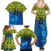 Solomon Islands Rugby Custom Family Matching Summer Maxi Dress and Hawaiian Shirt Simple Coat of arm Polynesian Pattern