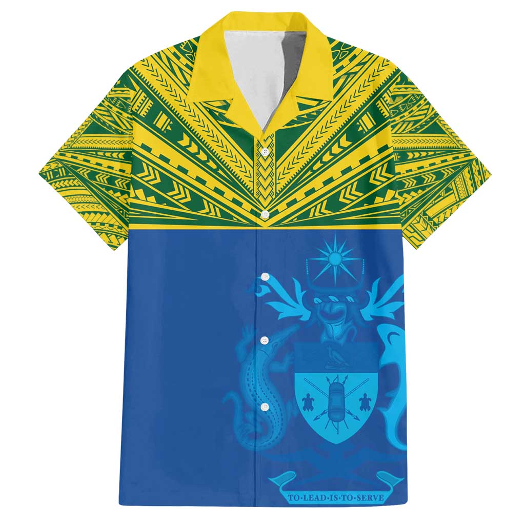 Solomon Islands Rugby Custom Family Matching Summer Maxi Dress and Hawaiian Shirt Simple Coat of arm Polynesian Pattern