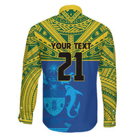 Solomon Islands Rugby Custom Family Matching Summer Maxi Dress and Hawaiian Shirt Simple Coat of arm Polynesian Pattern
