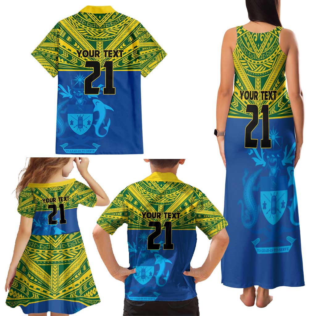 Solomon Islands Rugby Custom Family Matching Tank Maxi Dress and Hawaiian Shirt Simple Coat of arm Polynesian Pattern
