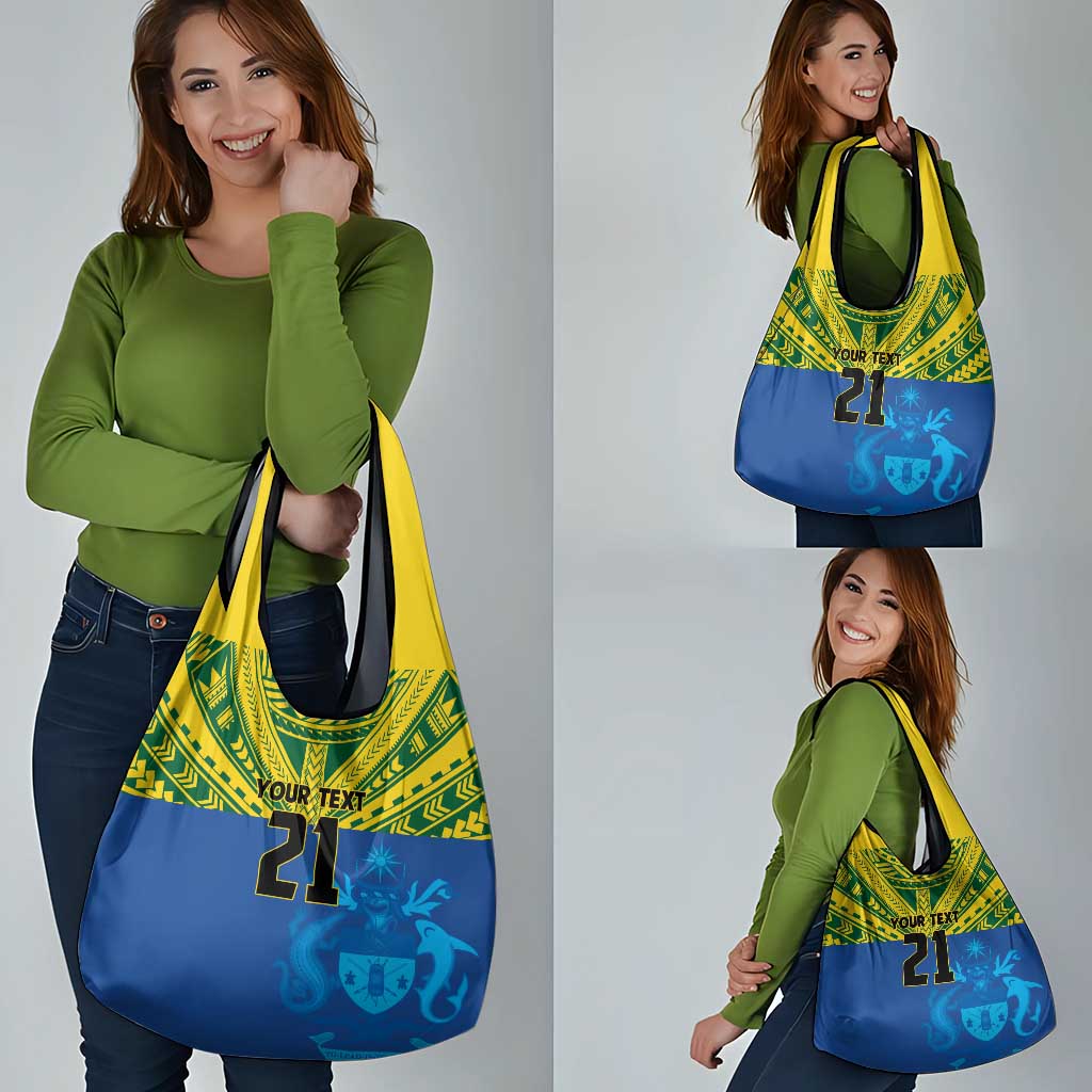 Solomon Islands Rugby Custom Grocery Bag Simple Coat of arm Polynesian Pattern
