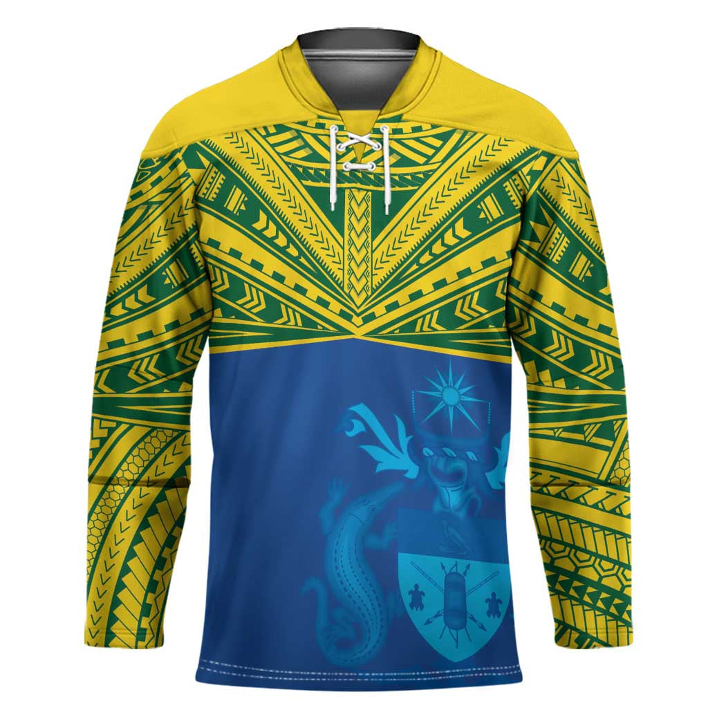Solomon Islands Rugby Custom Hockey Jersey Simple Coat of arm Polynesian Pattern - Polynesian Pride