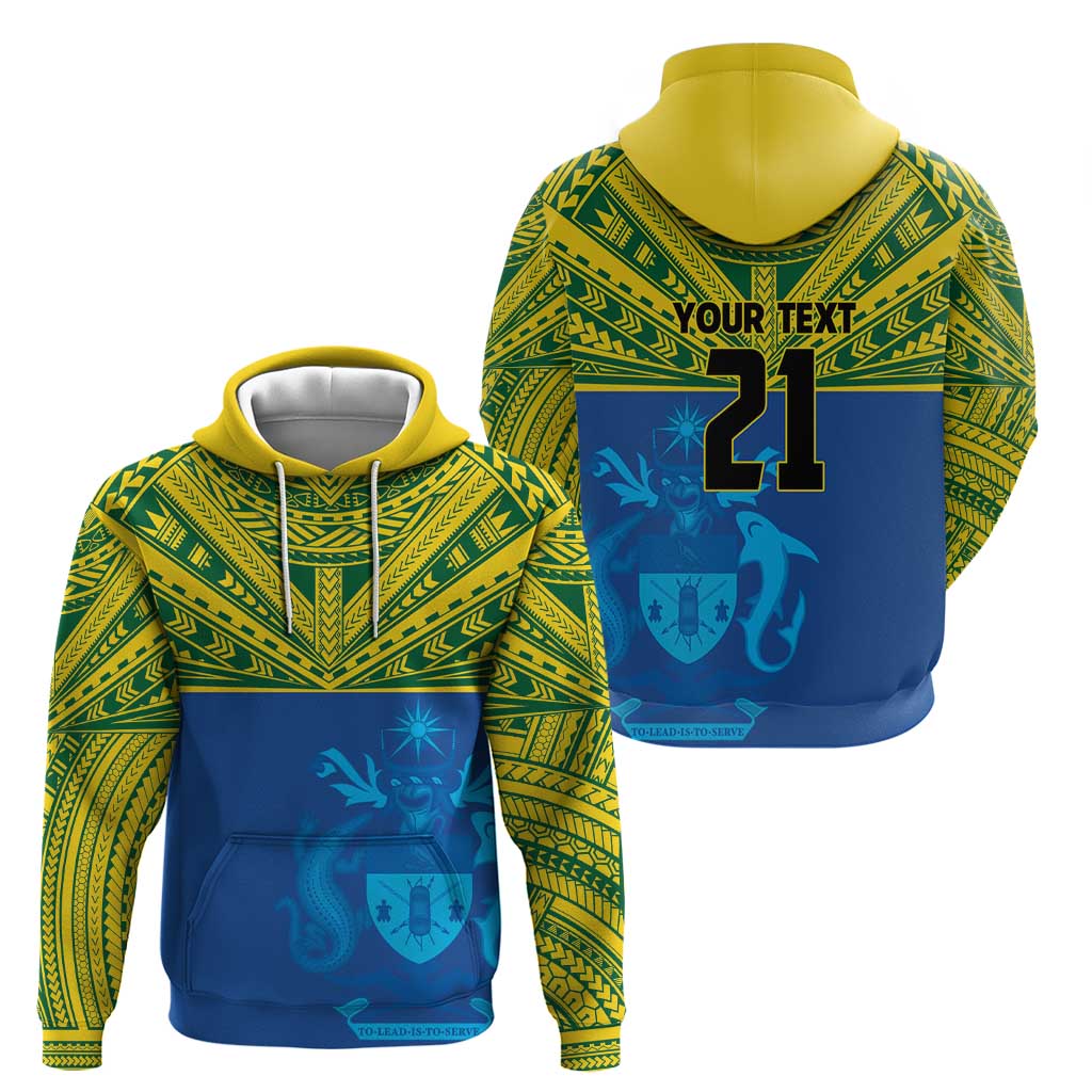 Solomon Islands Rugby Custom Hoodie Simple Coat of arm Polynesian Pattern