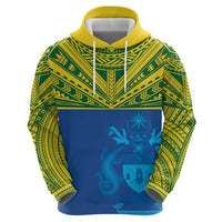 Solomon Islands Rugby Custom Hoodie Simple Coat of arm Polynesian Pattern
