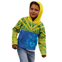 Solomon Islands Rugby Custom Kid Hoodie Simple Coat of arm Polynesian Pattern